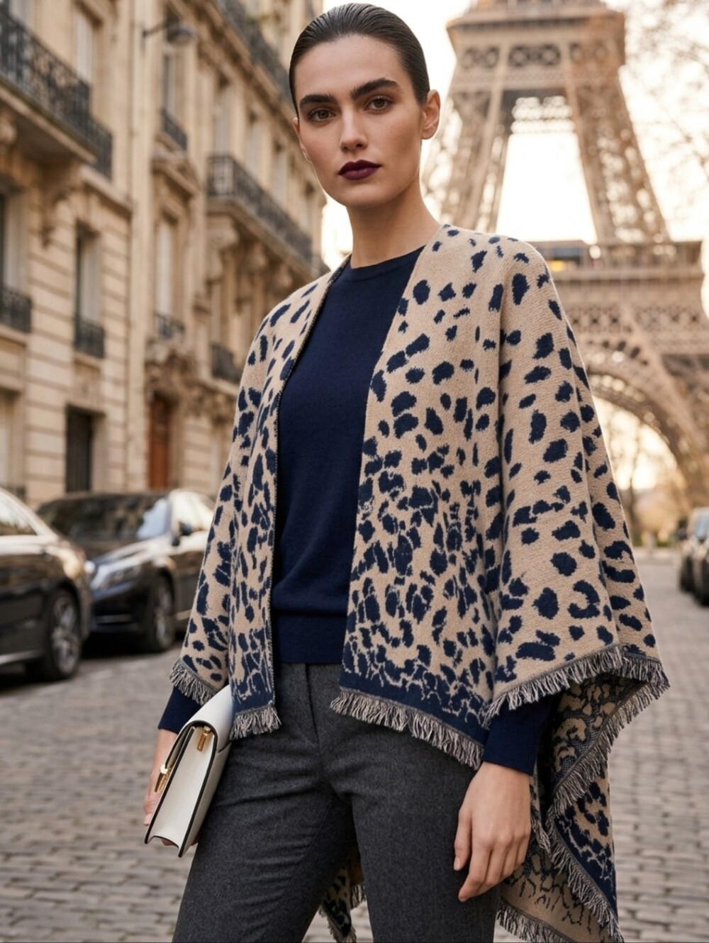 Women's Blue and Cream Shawl